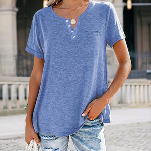 Fashion Solid Color Pocket Short Sleeve T-Shirt