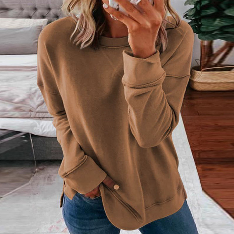 Solid Color Long Sleeve Crew Neck Sweatshirt