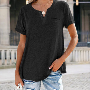 Fashion Solid Color Pocket Short Sleeve T-Shirt