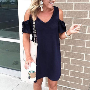 V-Neck Dew Shoulder Dress