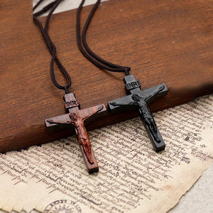 Jesus Cross Wooden Necklace