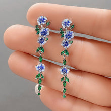 Load image into Gallery viewer, BLUE FLOWER CHAIN EARRINGS
