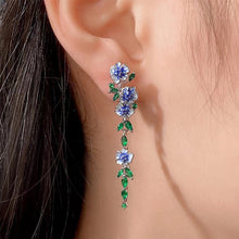 Load image into Gallery viewer, BLUE FLOWER CHAIN EARRINGS
