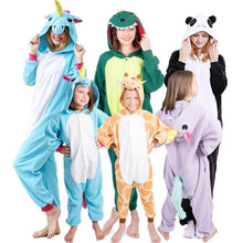 Load image into Gallery viewer, Animal cartoon warm hooded pajamas onesie
