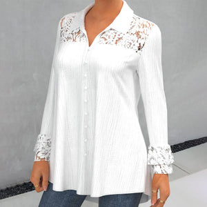 Long Sleeve Blouse with Lace Panel