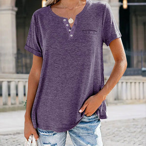 Fashion Solid Color Pocket Short Sleeve T-Shirt