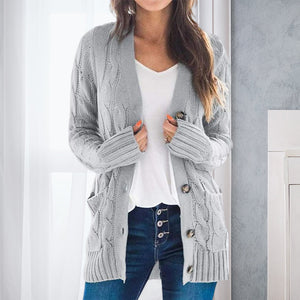 V Neck Long Sleeve Casual Cardigan Jacket