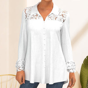 Long Sleeve Blouse with Lace Panel