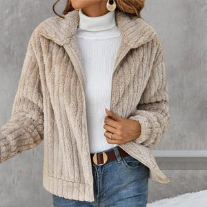 Cropped Plush Cardigan With Lapels