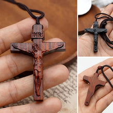 Load image into Gallery viewer, Jesus Cross Wooden Necklace
