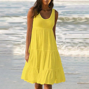 Paneled Solid Sleeveless Beach Midi Dress