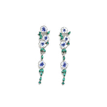 Load image into Gallery viewer, BLUE FLOWER CHAIN EARRINGS
