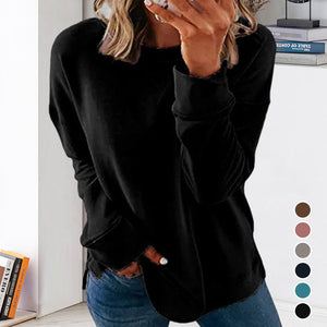 Solid Color Long Sleeve Crew Neck Sweatshirt