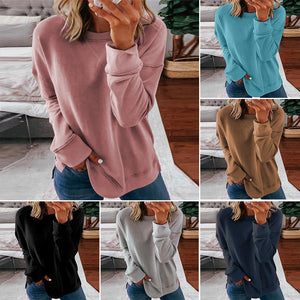 Solid Color Long Sleeve Crew Neck Sweatshirt