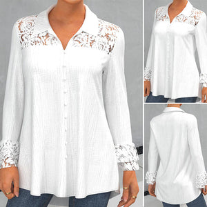 Long Sleeve Blouse with Lace Panel