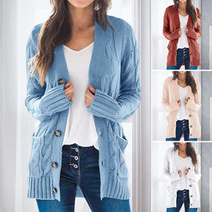 V Neck Long Sleeve Casual Cardigan Jacket